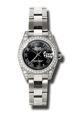 Rolex Lady Datejust 26 Black Dial 18K White Gold Oyster Bracelet Automatic Watch #179159BKRO - Watches of America