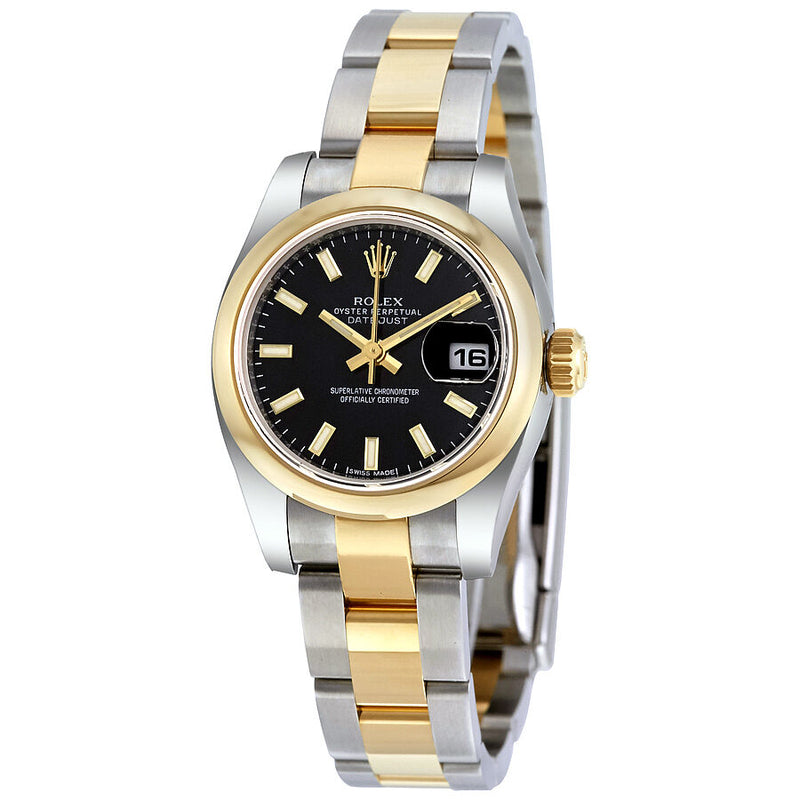 Rolex Lady Datejust 26 Black Dial Stainless Steel and 18K Yellow Gold Oyster Bracelet Automatic Watch #179163BKSO - Watches of America