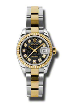 Rolex Lady Datejust 26 Black Dial Stainless Steel and 18K Yellow Gold Oyster Bracelet Automatic Watch #179173BKJDO - Watches of America