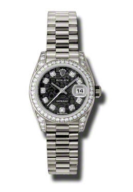 Rolex Lady-Datejust 26 Black Dial 18K White Gold President Automatic Ladies Watch #179159BKJDP - Watches of America