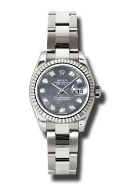 Rolex Lady Datejust 26 Black Mother of Pearl Dial 18K White Gold Oyster Bracelet Automatic Watch #179179BKMDO - Watches of America