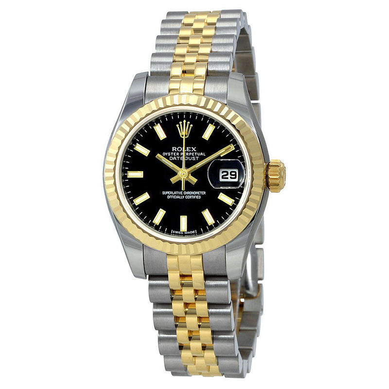 Rolex Lady Datejust 26 Black Sunbeam Dial Stainless Steel and 18K Yellow Gold Jubilee Bracelet Automatic Watch #179173BKSJ - Watches of America