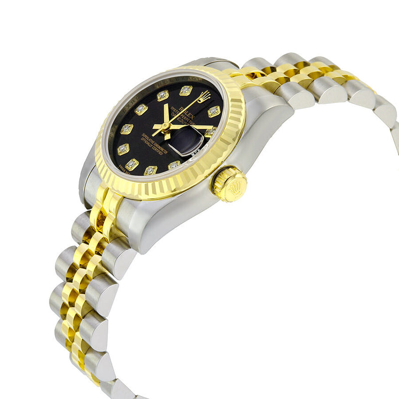 Rolex Lady Datejust 26 Black with 10 Diamonds Dial Stainless Steel and 18K Yellow Gold Jubilee Bracelet Automatic Watch #179173BKDJ - Watches of America #2