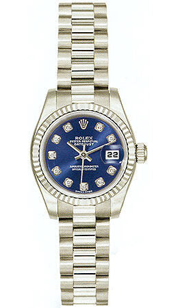 Rolex Lady-Datejust 26 Blue Dial 18K White Gold President Automatic Ladies Watch 179179BLDP#179179-BLDP - Watches of America