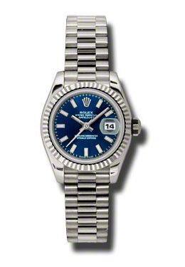 Rolex Lady-Datejust 26 Blue Dial 18K White Gold President Automatic Ladies Watch #179179BLSP - Watches of America