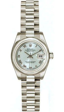 Rolex Lady-Datejust 26 Blue Dial Platinum President Automatic Ladies Watch 179166BLRP#179166-BLR - Watches of America