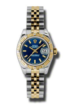 Rolex Lady Datejust 26 Blue Dial Stainless Steel and 18K Yellow Gold Jubilee Bracelet Automatic Watch #179313BLSJ - Watches of America