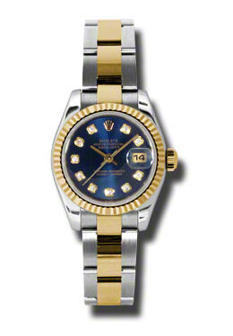 Rolex Lady Datejust 26 Blue Dial Stainless Steel and 18K Yellow Gold Oyster Bracelet Automatic Watch #179173BLDO - Watches of America