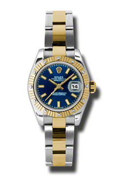 Rolex Lady Datejust 26 Blue Dial Stainless Steel and 18K Yellow Gold Oyster Bracelet Automatic Watch #179313BLSO - Watches of America