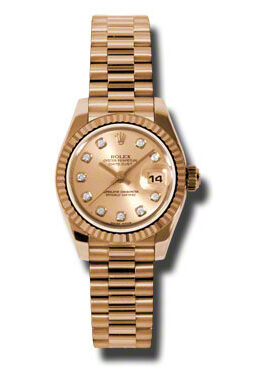 Rolex Lady-Datejust 26 Champagne Dial 18K Rose Gold President Automatic Ladies Watch #179175CDP - Watches of America