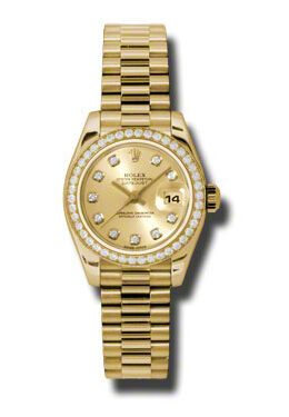 Rolex Lady-Datejust 26 Champagne Dial 18K Yellow Gold President Automatic Ladies Watch #179138CDP - Watches of America