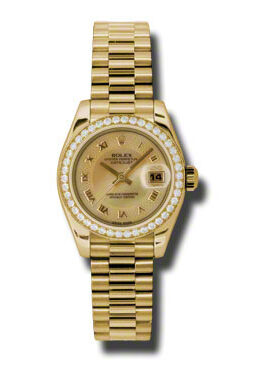 Rolex Lady-Datejust 26 Champagne Dial 18K Yellow Gold President Automatic Ladies Watch #179138CMRP - Watches of America
