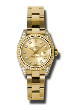 Rolex Lady Datejust 26 Champagne Dial 18K Yellow Gold Oyster Bracelet Automatic Watch #179238CDO - Watches of America