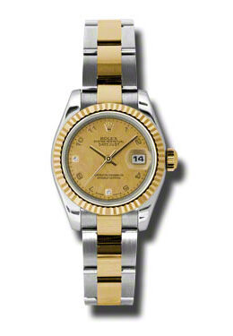 Rolex Lady Datejust 26 Champagne Goldust Mother of Pearl Dial Stainless Steel and 18K Yellow Gold Oyster Bracelet Automatic Watch #179173CGDMADO - Watches of America