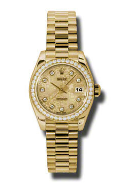 Rolex Lady-Datejust 26 Champagne Dial 18K Yellow Gold President Automatic Ladies Watch #179138CJDP - Watches of America