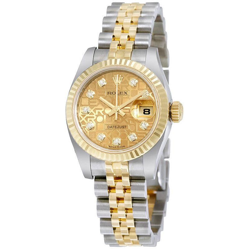 Rolex Lady Datejust 26 Champagne Jubilee With 10 Diamonds Dial Stainless Steel and 18K Yellow Gold Jubilee Bracelet Automatic Watch #179173CJDJ - Watches of America