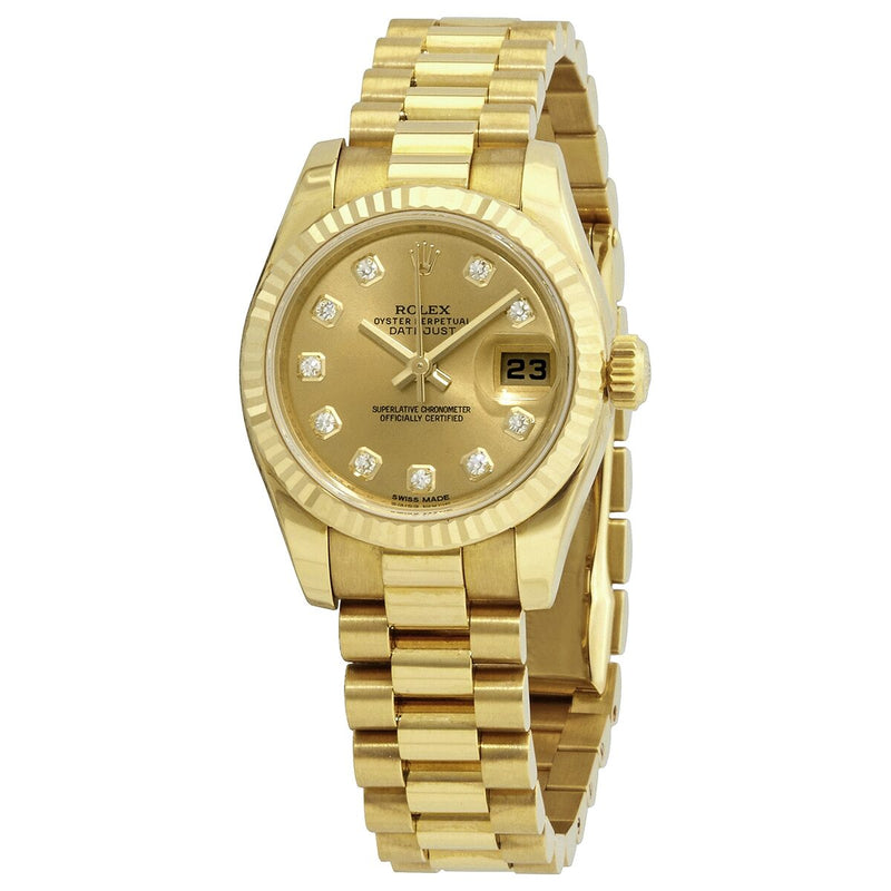 Rolex Lady-Datejust 26 Gold Dial 18K Yellow Gold President Automatic Ladies Watch 179178CDP#179178-CDP - Watches of America