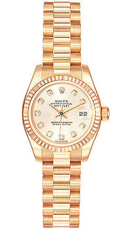 Rolex Lady-Datejust 26 Pink Dial 18K Rose Gold President Automatic Ladies Watch 179175RDP#179175-RDP - Watches of America