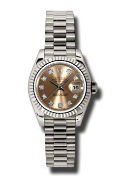 Rolex Lady-Datejust 26 Pink Dial 18K White Gold President Automatic Ladies Watch #179179PDP - Watches of America