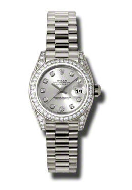Rolex Lady-Datejust 26 Silver Dial 18K White Gold President Automatic Ladies Watch #179159SDP - Watches of America