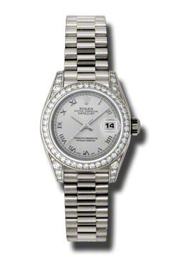 Rolex Lady-Datejust 26 Silver Dial 18K White Gold President Automatic Ladies Watch #179159SRP - Watches of America