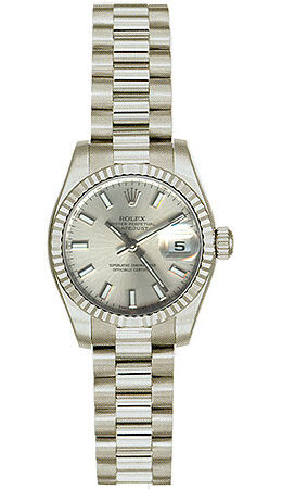 Rolex Lady-Datejust 26 Silver Dial 18K White Gold President Automatic Ladies Watch 179179SSP#179179-SSP - Watches of America