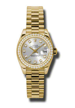 Rolex Lady-Datejust 26 Silver Dial 18K Yellow Gold President Automatic Ladies Watch #179138SDP - Watches of America