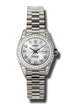 Rolex Lady-Datejust 26 Silver Dial 18K White Gold President Automatic Ladies Watch #179159SJDP - Watches of America