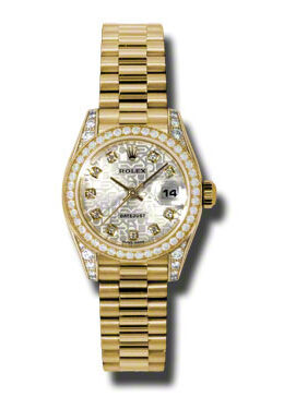 Rolex Lady-Datejust 26 Silver Dial 18K Yellow Gold President Automatic Ladies Watch #179158SJDP - Watches of America