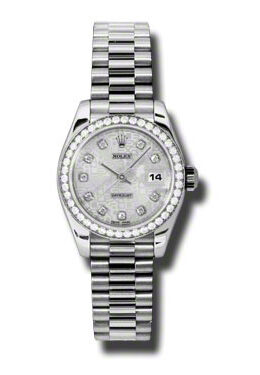 Rolex Lady-Datejust 26 Silver Dial Platinum President Automatic Ladies Watch #179136SJDP - Watches of America