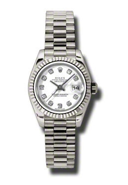 Rolex Lady-Datejust 26 White Dial 18K White Gold President Automatic Ladies Watch #179179WDP - Watches of America