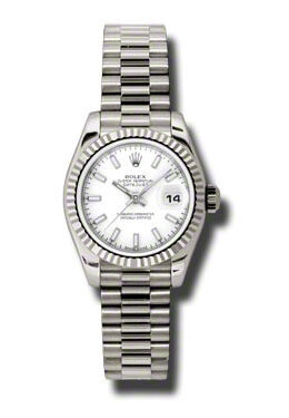 Rolex Lady-Datejust 26 White Dial 18K White Gold President Automatic Ladies Watch #179179WSP - Watches of America