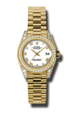Rolex Lady-Datejust 26 White Dial 18K Yellow Gold President Automatic Ladies Watch #179158WRP - Watches of America