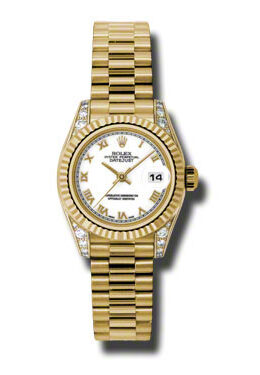 Rolex Lady-Datejust 26 White Dial 18K Yellow Gold President Automatic Ladies Watch #179238WRP - Watches of America