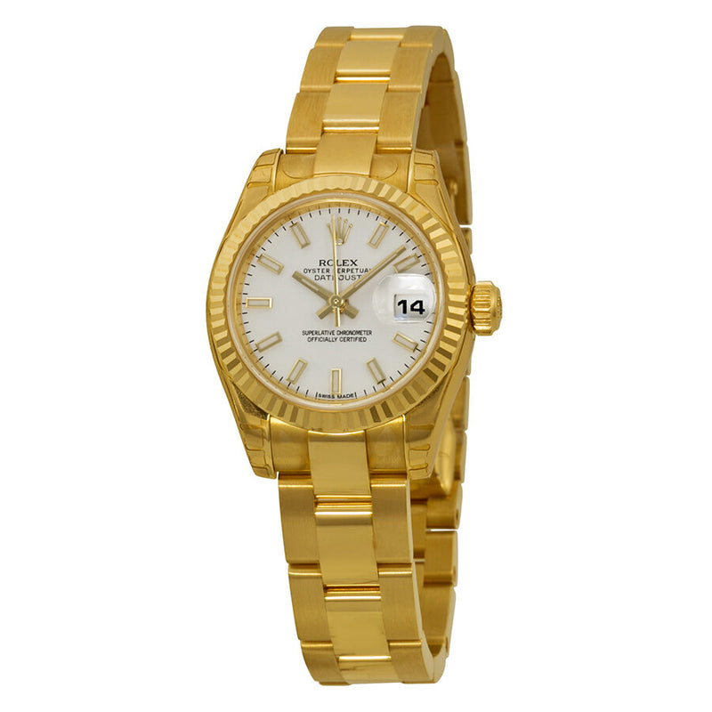 Rolex Lady Datejust 26 White Dial 18K Yellow Gold Oyster Bracelet Automatic Watch WSO#179178 - Watches of America