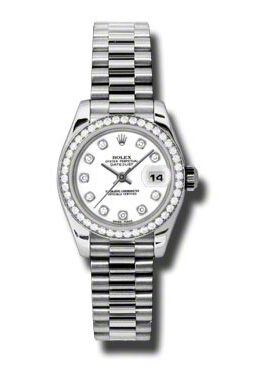 Rolex Lady-Datejust 26 White Dial Platinum President Automatic Ladies Watch #179136WDP - Watches of America