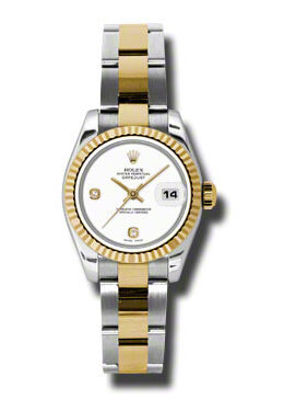 Rolex Lady Datejust 26 White Dial Stainless Steel and 18K Yellow Gold Oyster Bracelet Automatic Watch #179173WADO - Watches of America