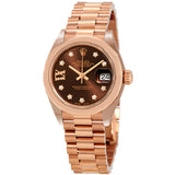 Rolex Lady-Datejust 28 Chocolate Dial 18K Everose Gold President Automatic Ladies Watch #279165CHRDP - Watches of America