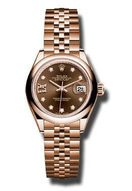 Rolex Lady Datejust 28 Chocolate Dial 18K Pink Gold Jubilee Bracelet Automatic Watch #279165CHRDJ - Watches of America