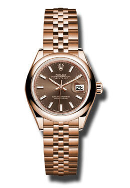 Rolex Lady Datejust 28 Chocolate Dial 18K Pink Gold Jubilee Bracelet Automatic Watch #279165CHSJ - Watches of America