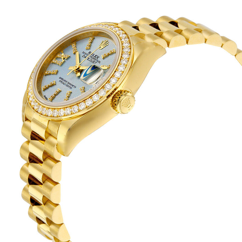 Rolex Lady-Datejust 28 Cornflower Blue Dial 18K Yellow Gold President Automatic Ladies Watch #279138BLSRDP - Watches of America #2
