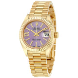 Rolex Lady-Datejust 28 Lilac Dial 18K Yellow Gold President Automatic Ladies Watch #279178LIRSDP - Watches of America