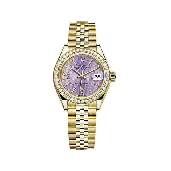 Rolex Lady Datejust 28 Lilac Dial 18K Yellow Gold Jubilee Bracelet Automatic Watch #279138LISRDJ - Watches of America
