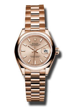 Rolex Lady-Datejust 28 Pink Sundust Dial 18K Everose Gold President Automatic Ladies Watch #279165PSP - Watches of America
