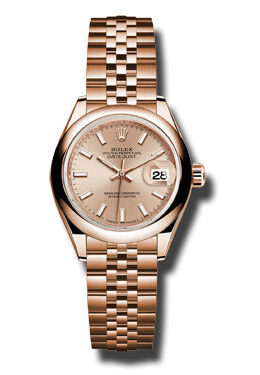 Rolex Lady Datejust 28 Pink Sundust Dial 18K Pink Gold Jubilee Bracelet Automatic Watch #279165PSJ - Watches of America