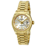 Rolex Lady-Datejust 28 Silver Dial 18K Yellow Gold President Automatic Ladies Watch #279178SSP - Watches of America