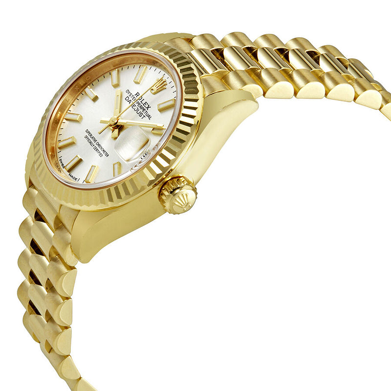 Rolex Lady-Datejust 28 Silver Dial 18K Yellow Gold President Automatic Ladies Watch #279178SSP - Watches of America #2