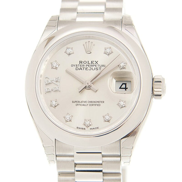 Rolex Lady-Datejust 28 Silver Dial Platinum President Automatic Ladies Watch 279166SRDP#279166-0001 - Watches of America