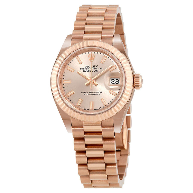 Rolex Lady-Datejust 28 Sundust Dial 18K Everose Gold President Automatic Ladies Watch #279175SNSP - Watches of America