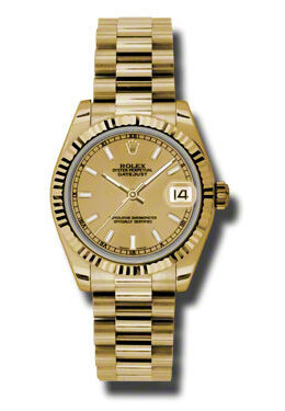 Rolex Lady-Datejust 31 Champagne Dial 18K Yellow Gold President Automatic Ladies Watch #178278CSP - Watches of America